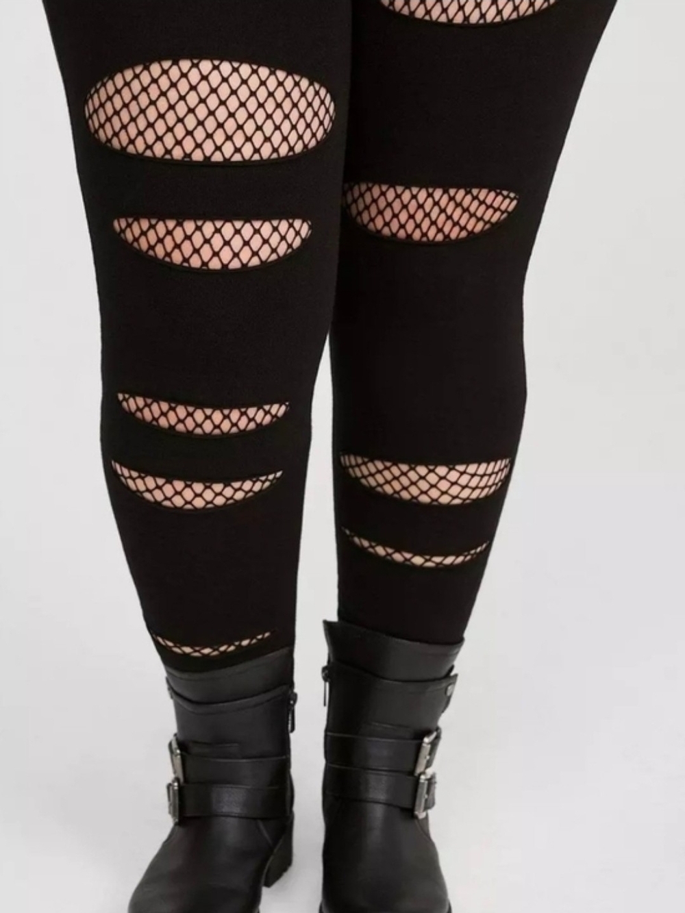 torrid Black Distressed Leggings with Fishnet Insets